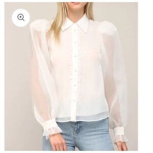 White Puff Sleeve Blouse Classic Chiffon Holiday Feminine NWOT Size Small Womens